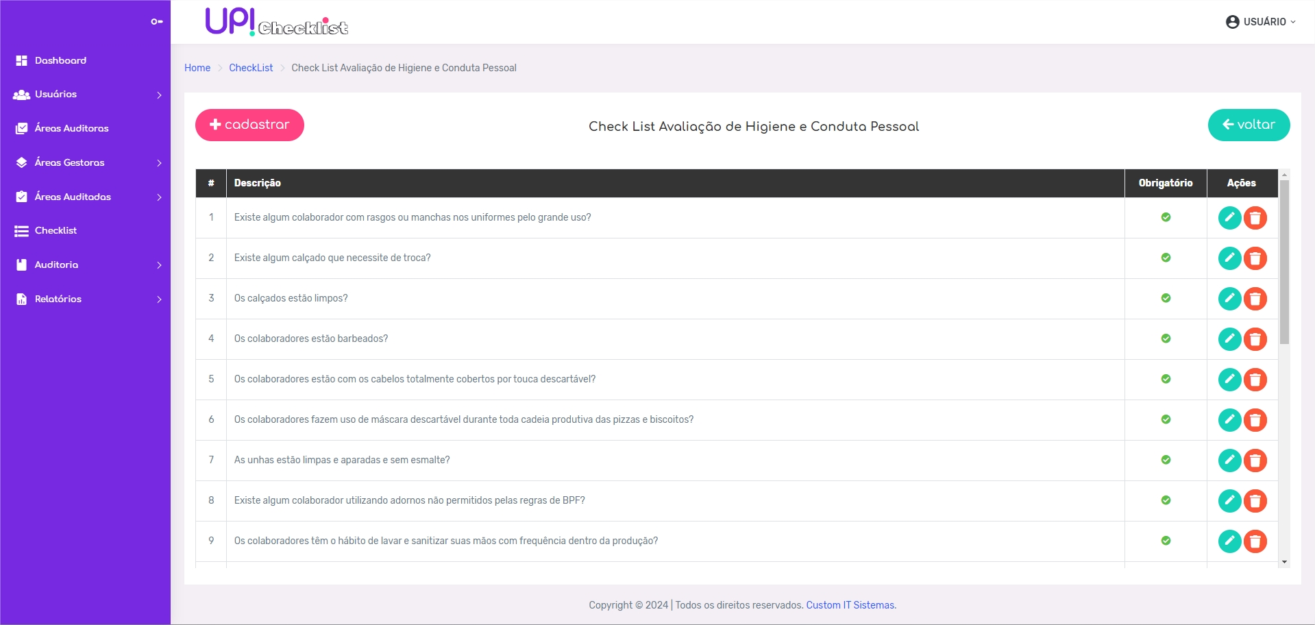 Setores Up Checklist