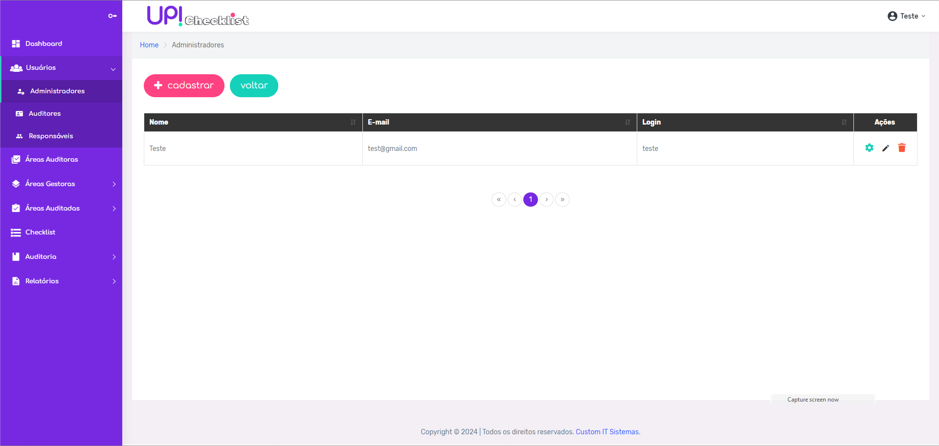 painel admin up checklist