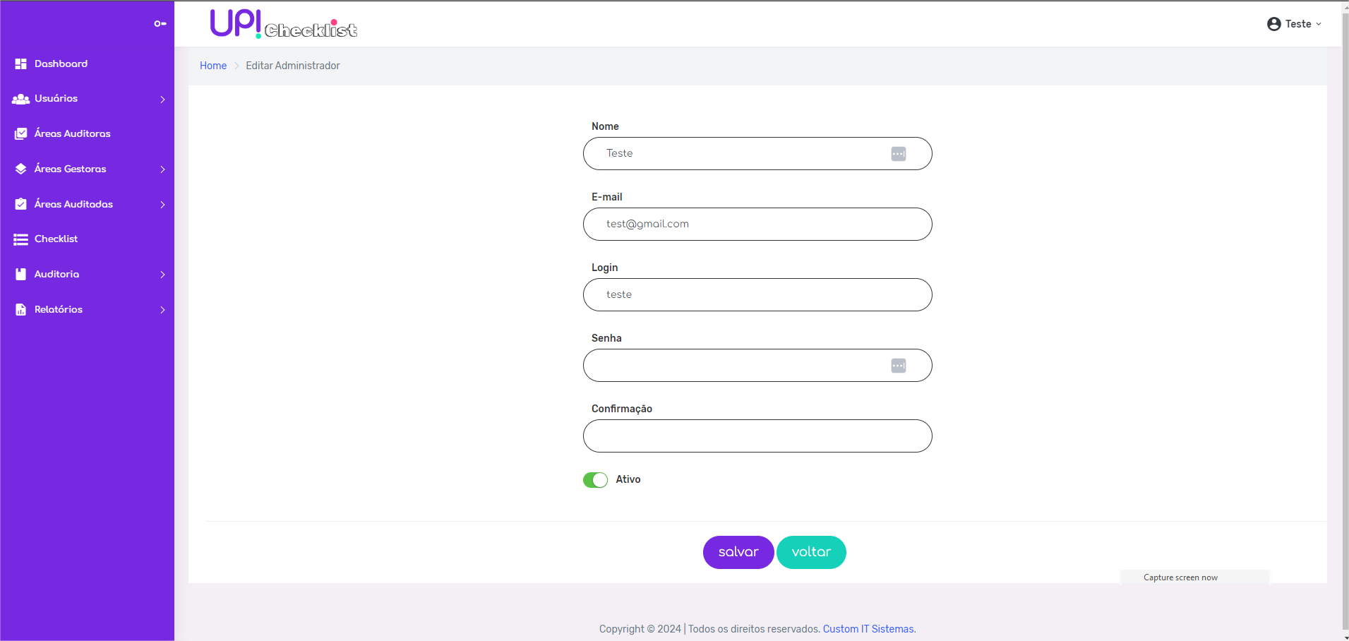painel edit admin up checklist